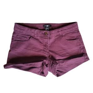H&M Cuffed Midi Length Denim Short Shorts Maroon Red Women's Size 4